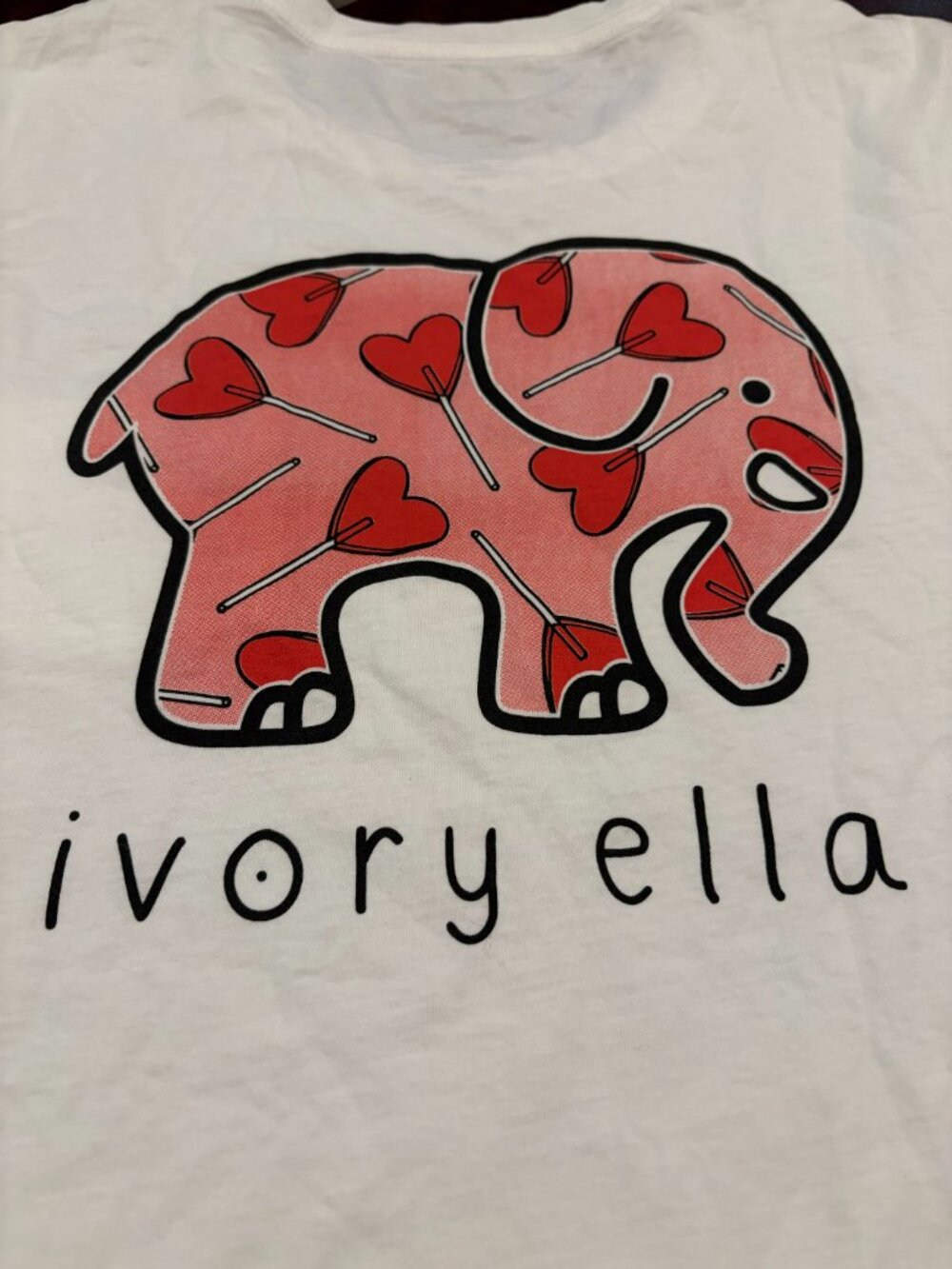 Ivory Ella white long sleeve valentine heart lollipop elephant tee NWOT size M - Picture 1 of 7